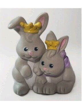 Fisher Price Loving Family Dream Castle Dollhouse Gray Royal Bunny Rabbits Crown